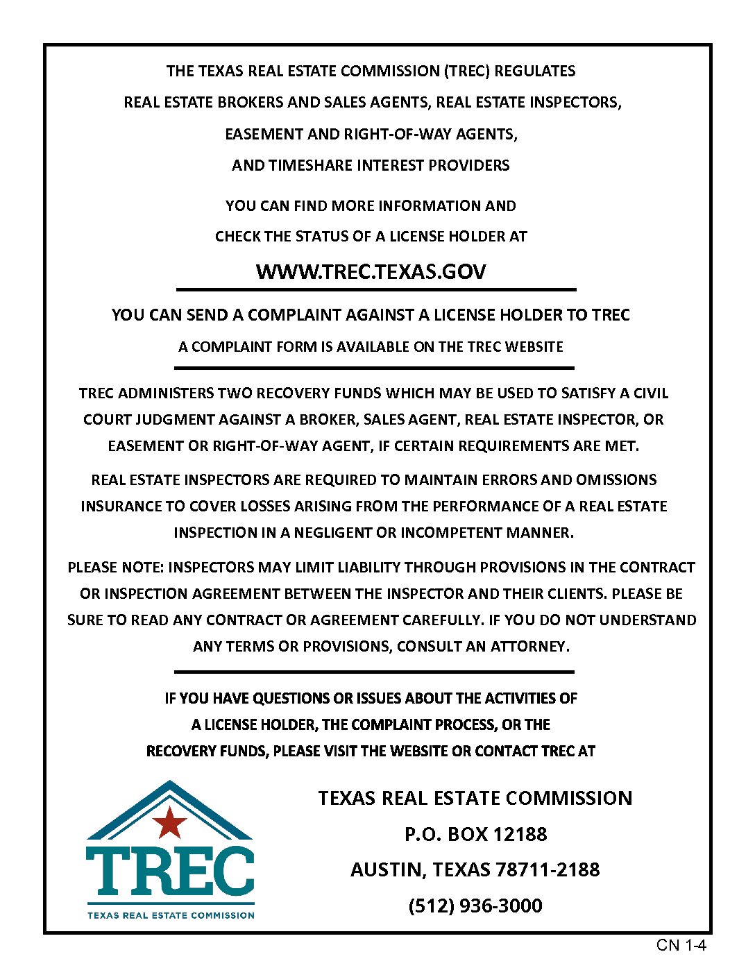 Texas Real Estate Commission Disclosure